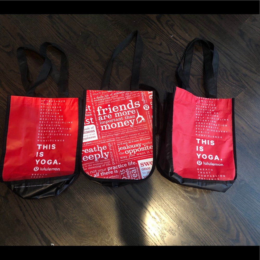 Three Lululemon reusable bags